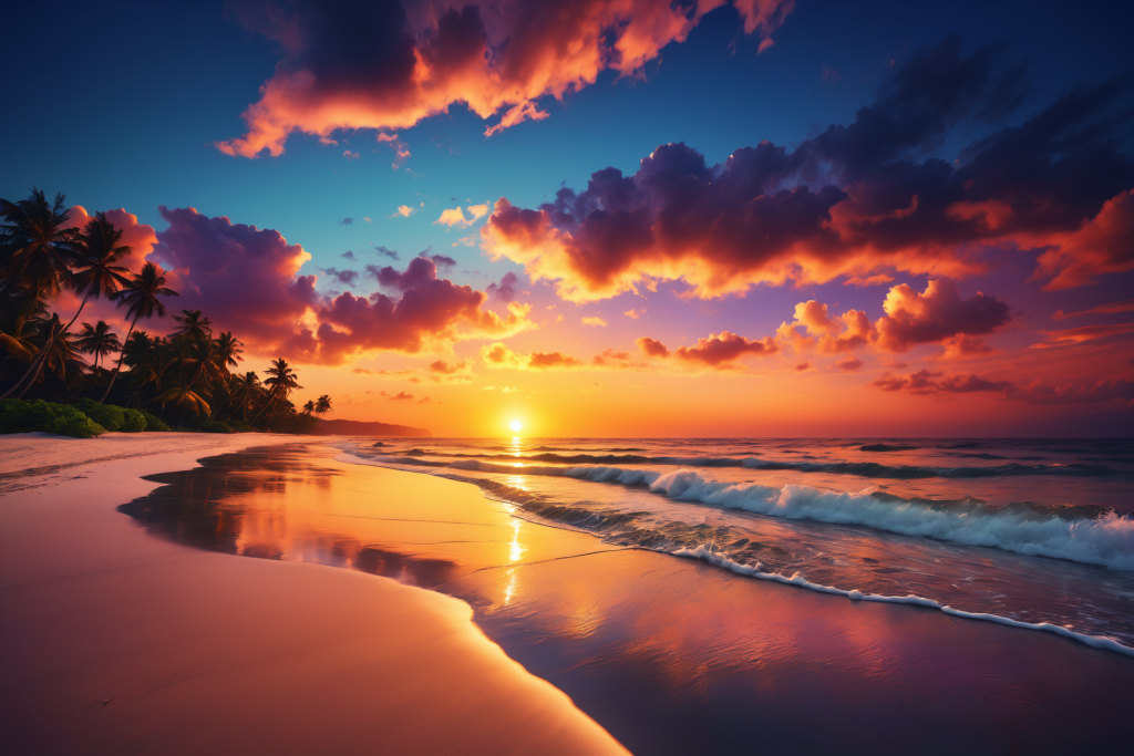 夕阳唯美落日海滩摄影