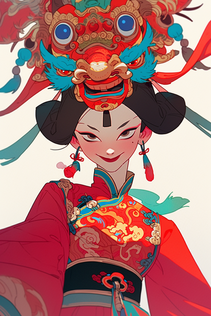 国潮京剧女孩插图插画