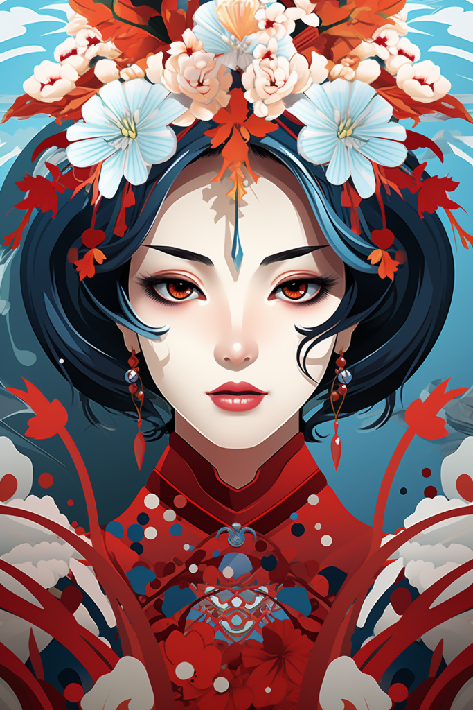 国潮戏曲女孩人物形象插画