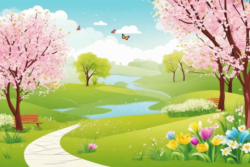 绿树蓝天插画背景图