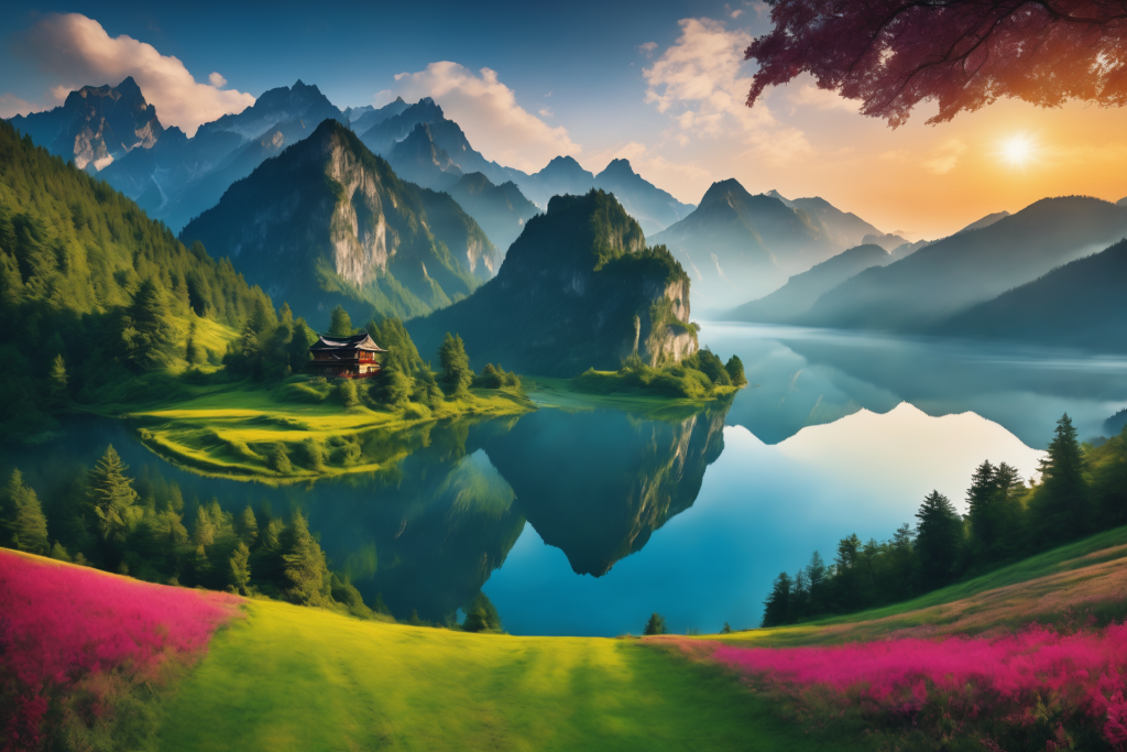 画作山峰场景插画图片