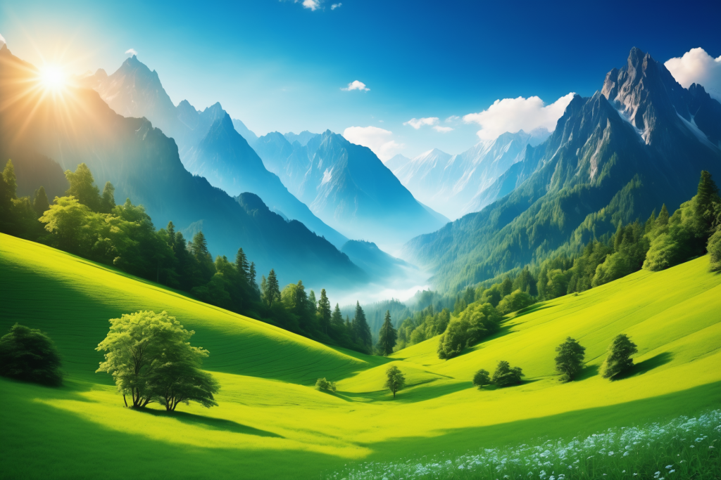 景色天空山峦插画图片
