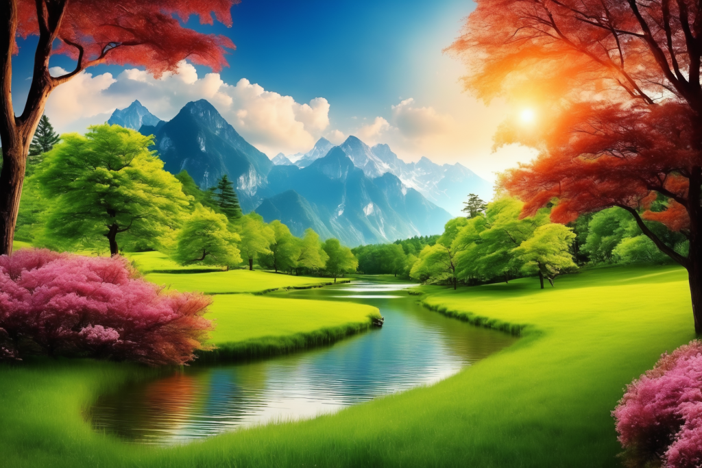 云朵天空植物草坪场景画作插画图片