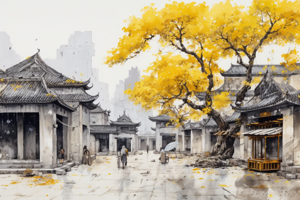 水墨风景插画绘画