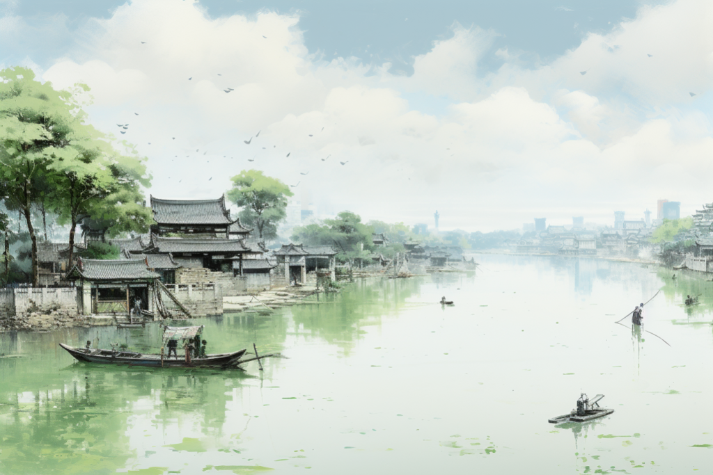 水墨风景插画绘画