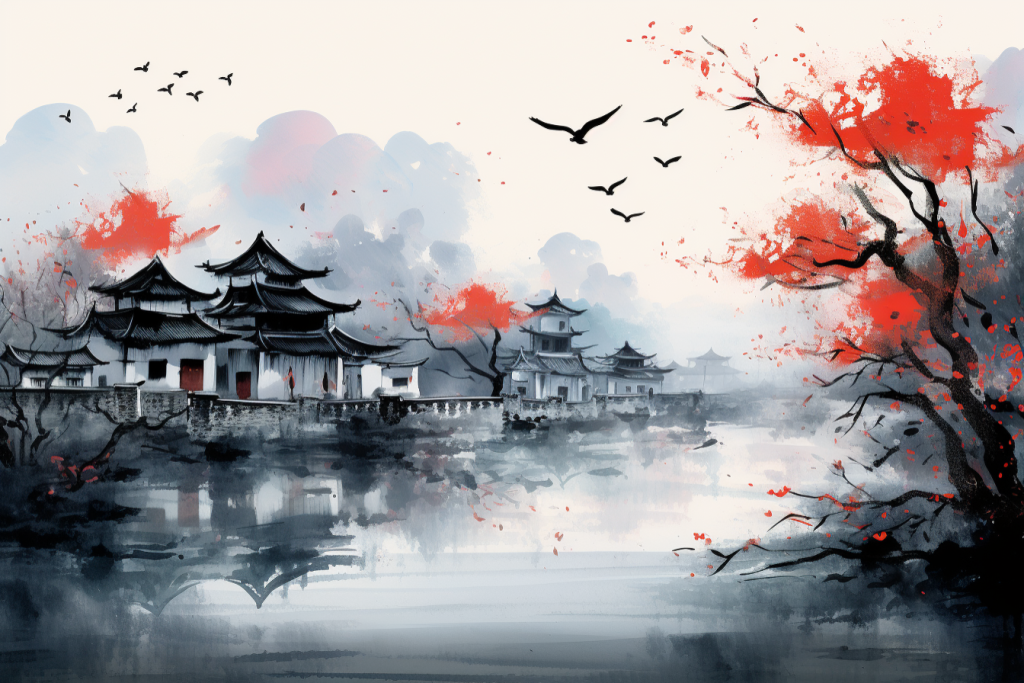 水墨风景插画绘画图片