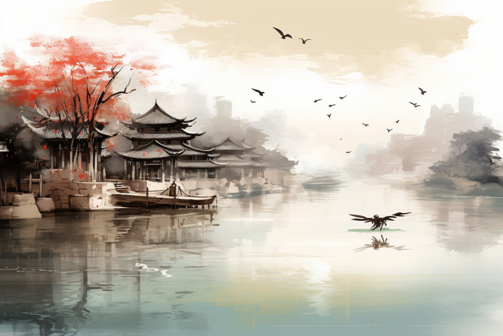 水墨风景插画绘画图片