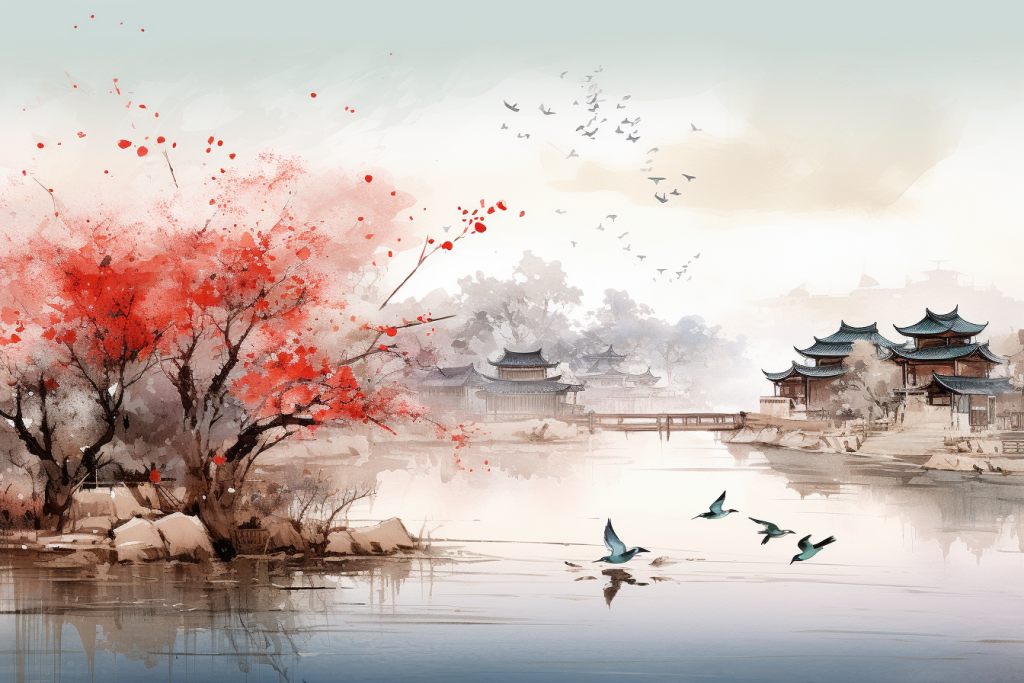 水墨风景插画绘画图片
