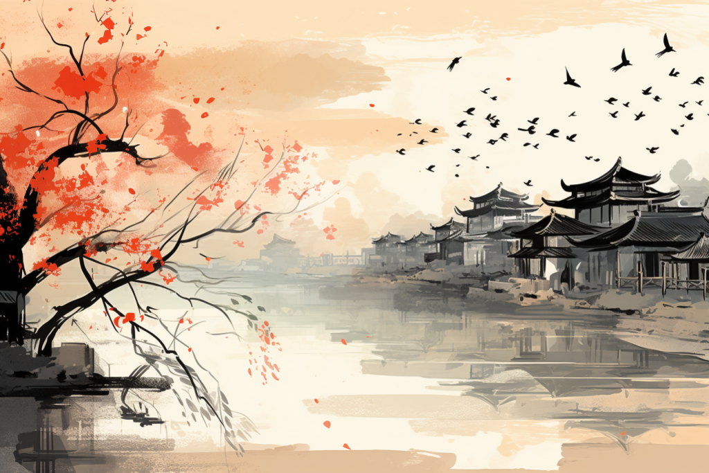 水墨山水画插画绘画