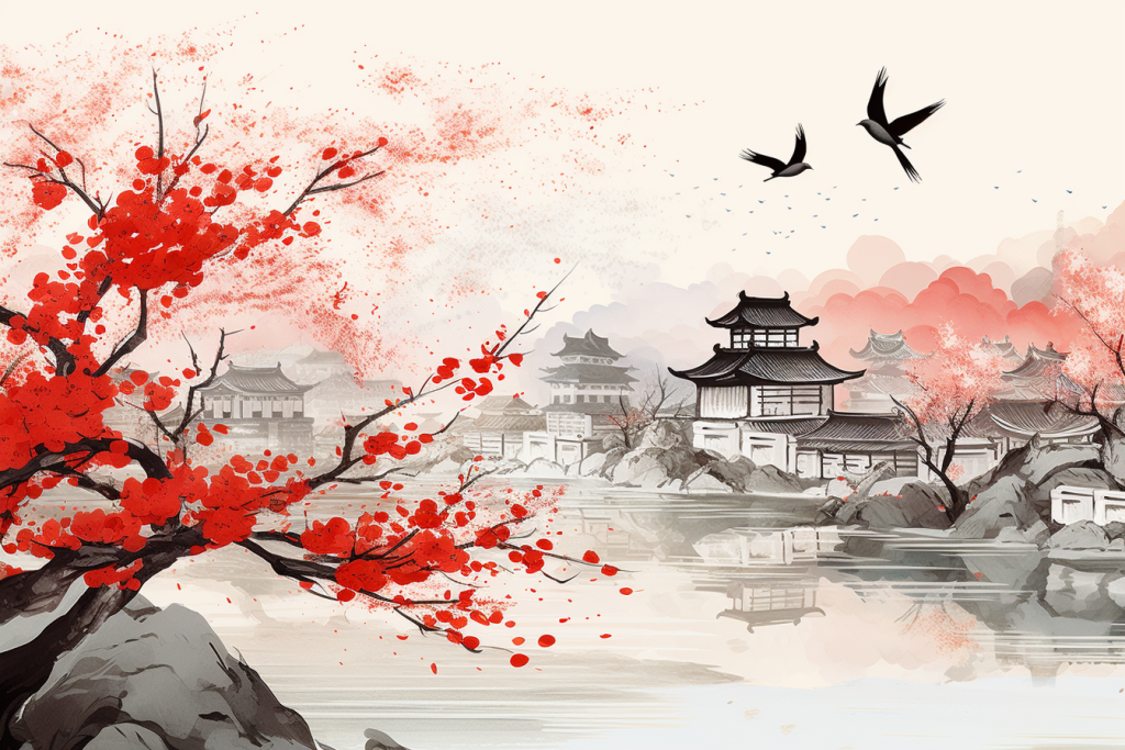 水墨山水画插画绘画
