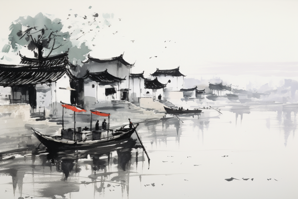 水墨建筑插画绘画png下载_编号650952812259318211-设图网
