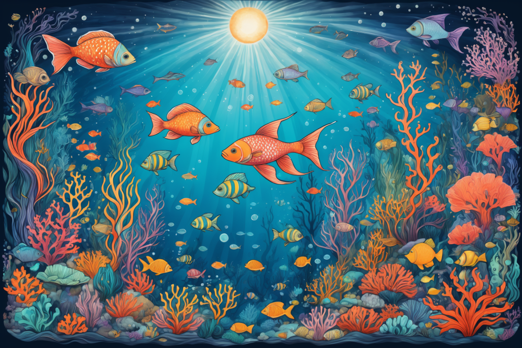 鱼群海鱼大海珊瑚游鱼鱼类插画图片