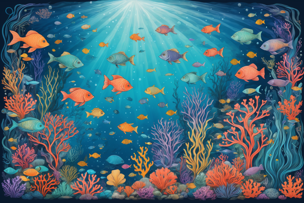 海鱼大海珊瑚游鱼鱼类插画图片