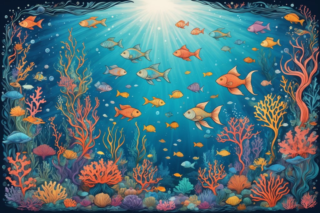 珊瑚游鱼鱼类插画图片