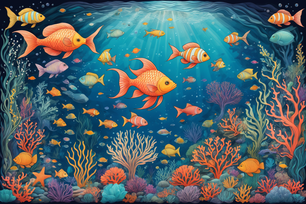 自然大海海底鱼类海洋游鱼鱼类插画图片