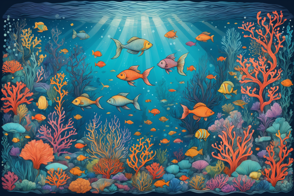 大海海底鱼类海洋游鱼鱼类插画图片