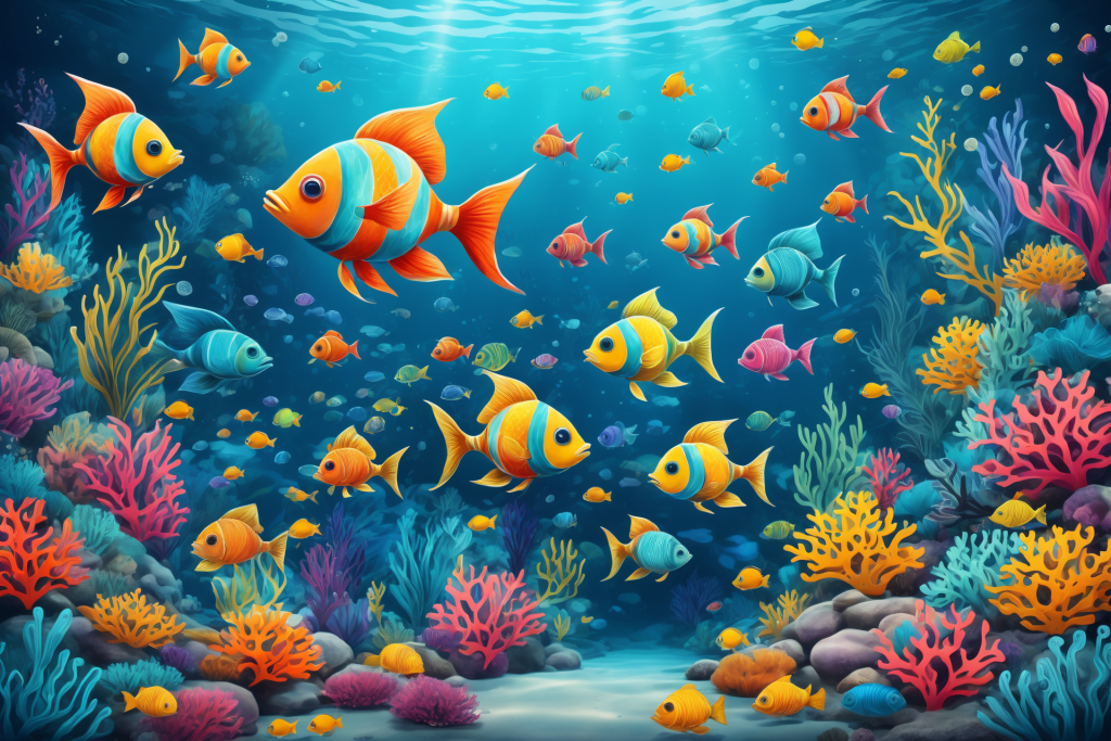游鱼鱼类插画图片