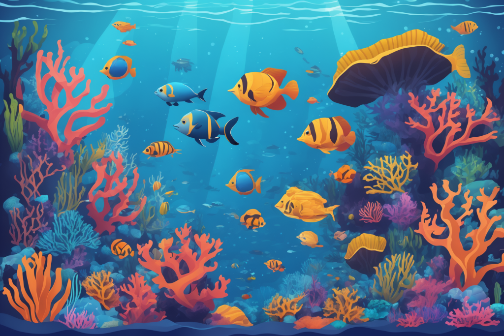珊瑚海水深海海洋生物小鱼海洋插画图片