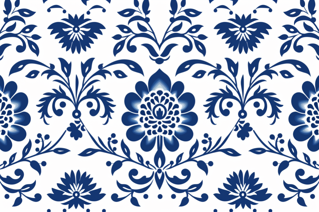 青花瓷拼花插画绘画