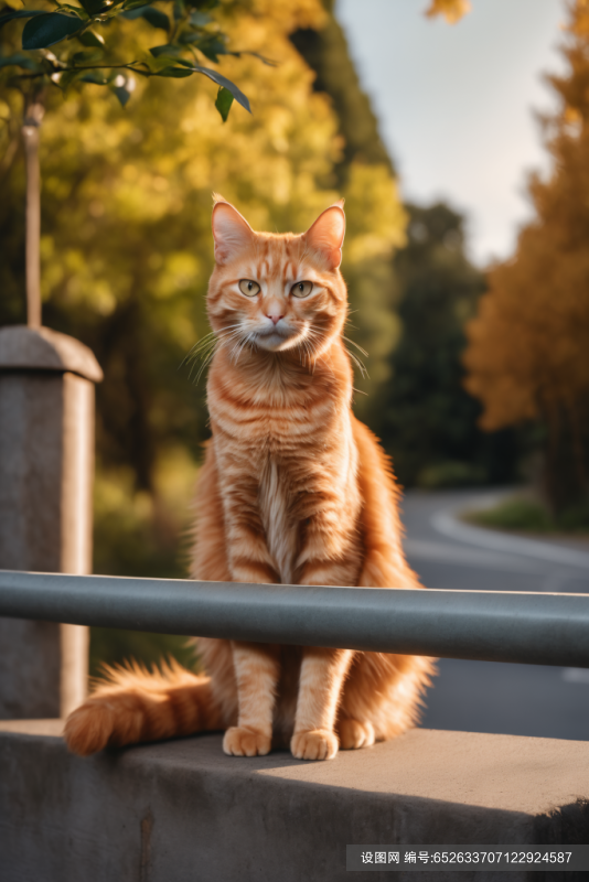 毛绒橘猫户外可爱花猫摄影图图片