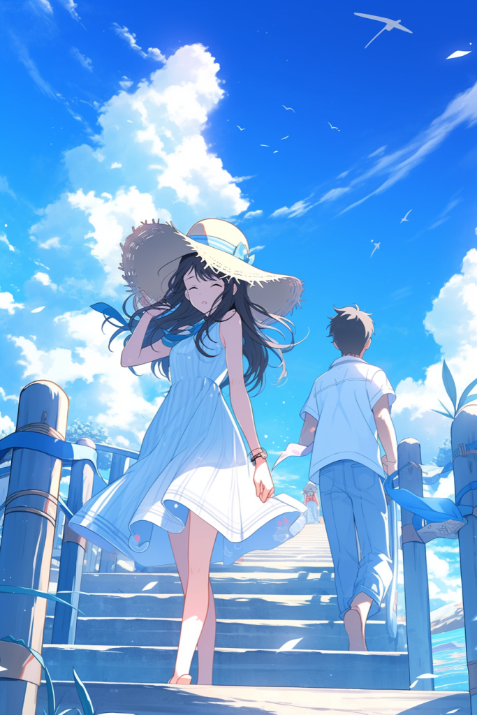 海浪大海暑假假期白云插画图片