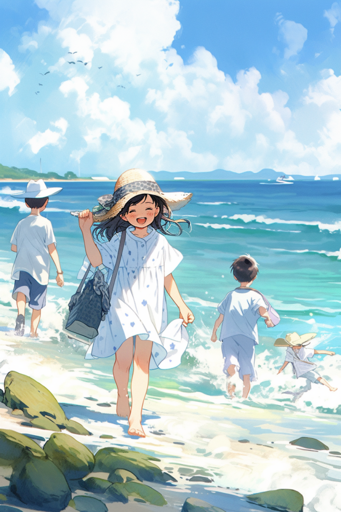 假期白云插画图片