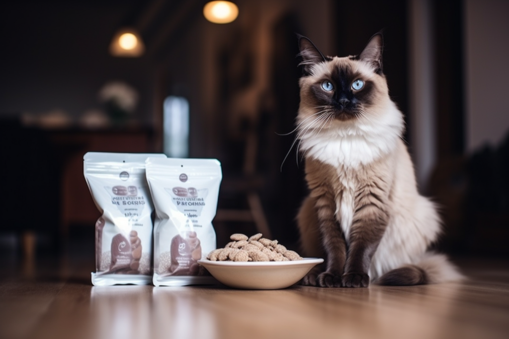 听话毛绒猫猫猫粮图片摄影图