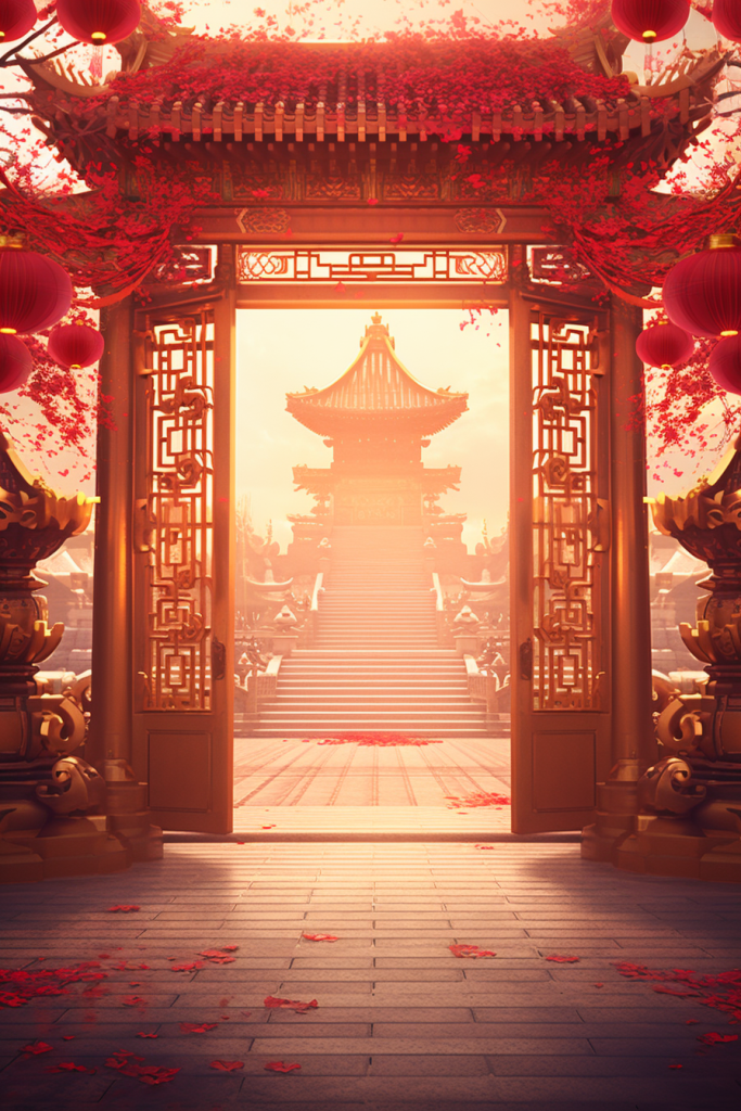 大门喜庆门楼国风牌坊背景图图片