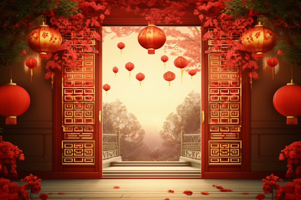 中式建筑大门中式门楼牌坊喜庆背景图图片