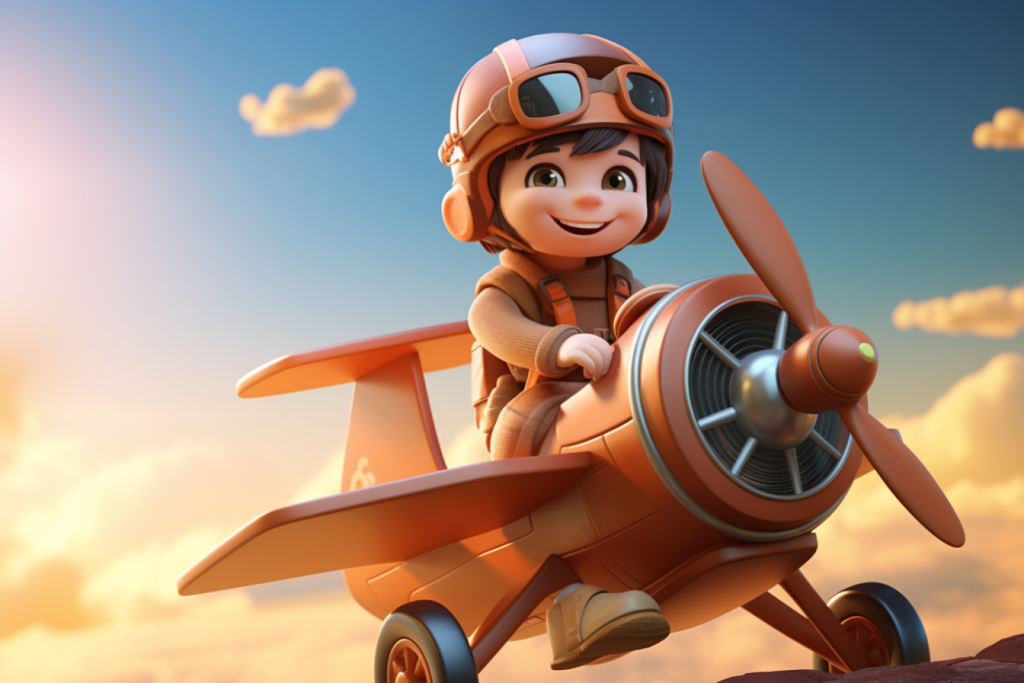天空飞机卡通人像小孩模型图片