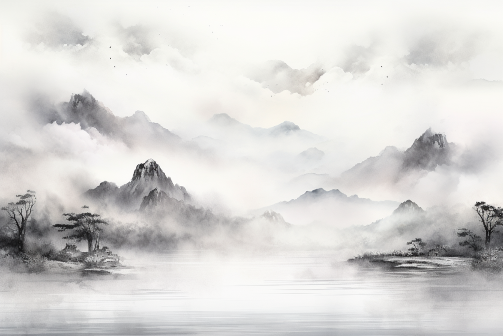 底纹山川美术水墨画插画图片