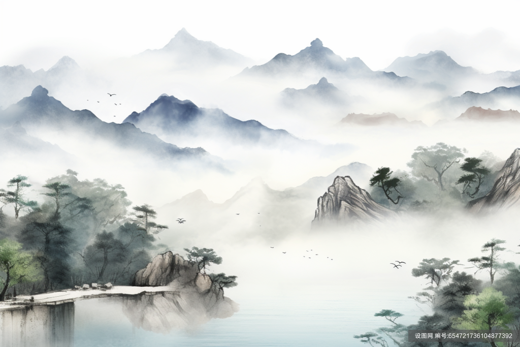 风景美景山峦云雾山川水墨画插画图片png下载_编号654721736104877392-设图网