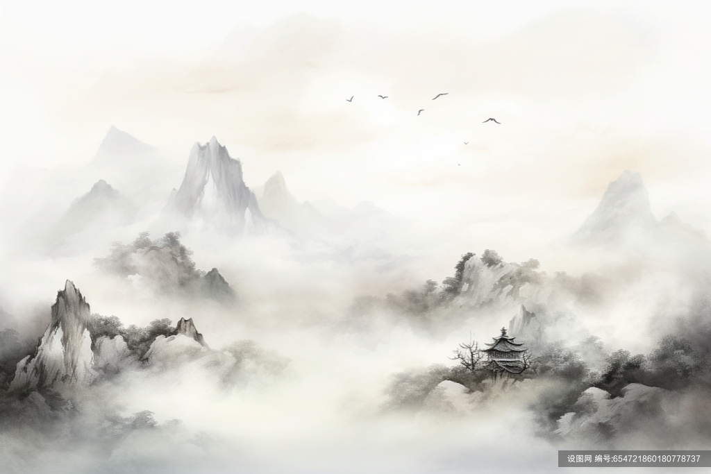 风景美景山峦云雾山川水墨画插画图片png下载_编号654721860180778737-设图网