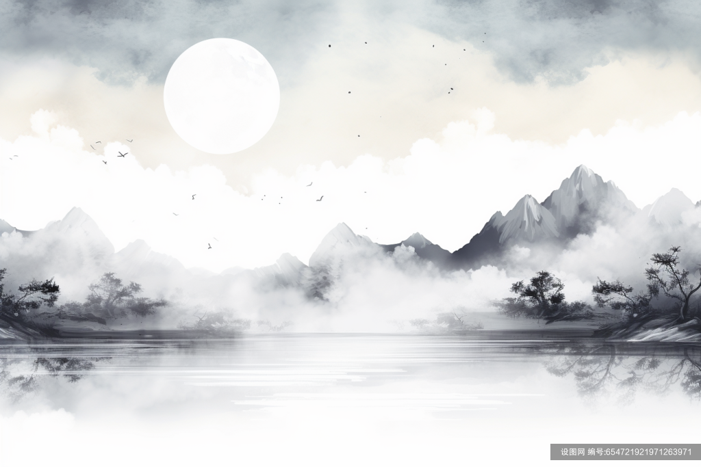 风景美景山峦云雾山川水墨画插画图片png下载_编号654721921971263971-设图网