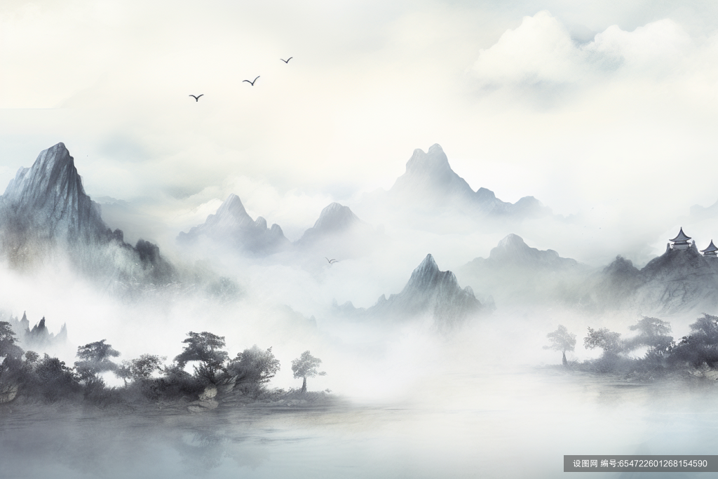 美景山峦云雾山川水墨画插画图片png下载_编号654722601268154590-设图网