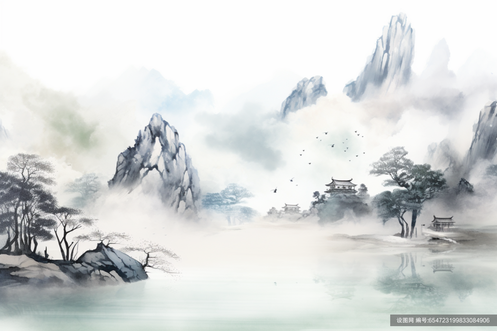山峦云雾山川水墨画插画图片png下载_编号654723199833084906-设图网