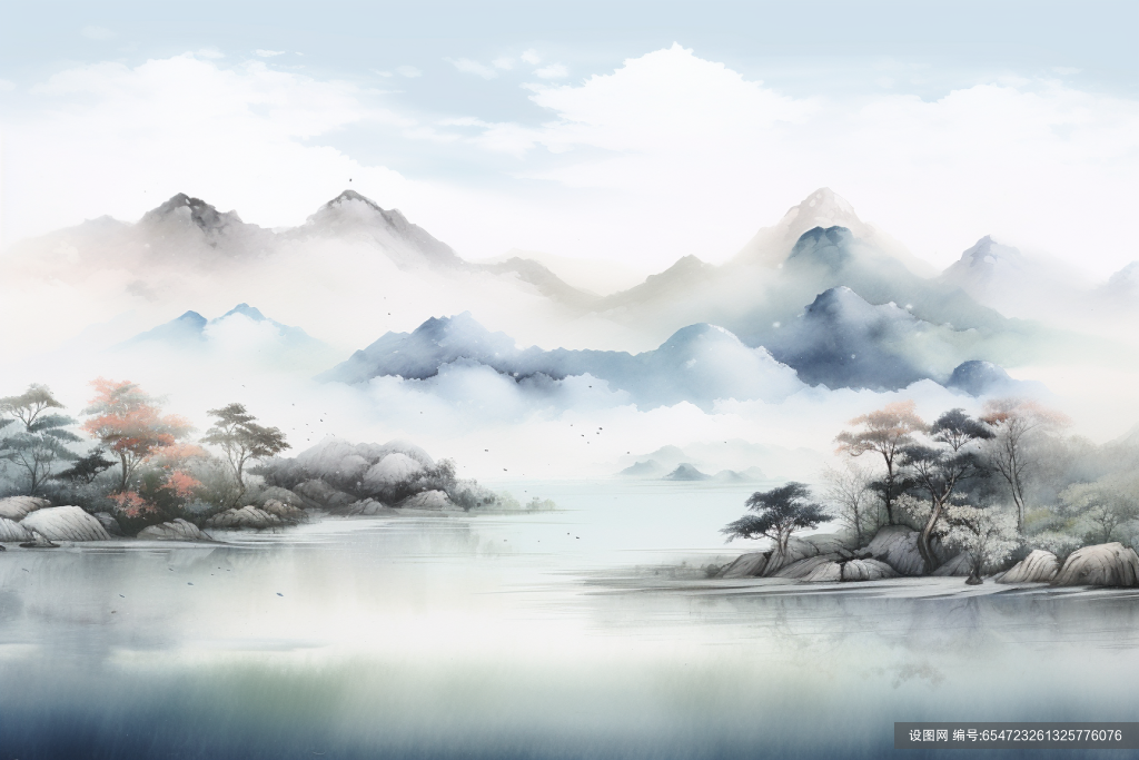 山峦云雾山川水墨画插画图片png下载_编号654723261325776076-设图网