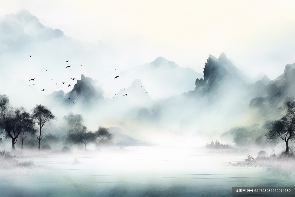 云雾山川水墨画插画图片png下载_编号654723931562971680-设图网