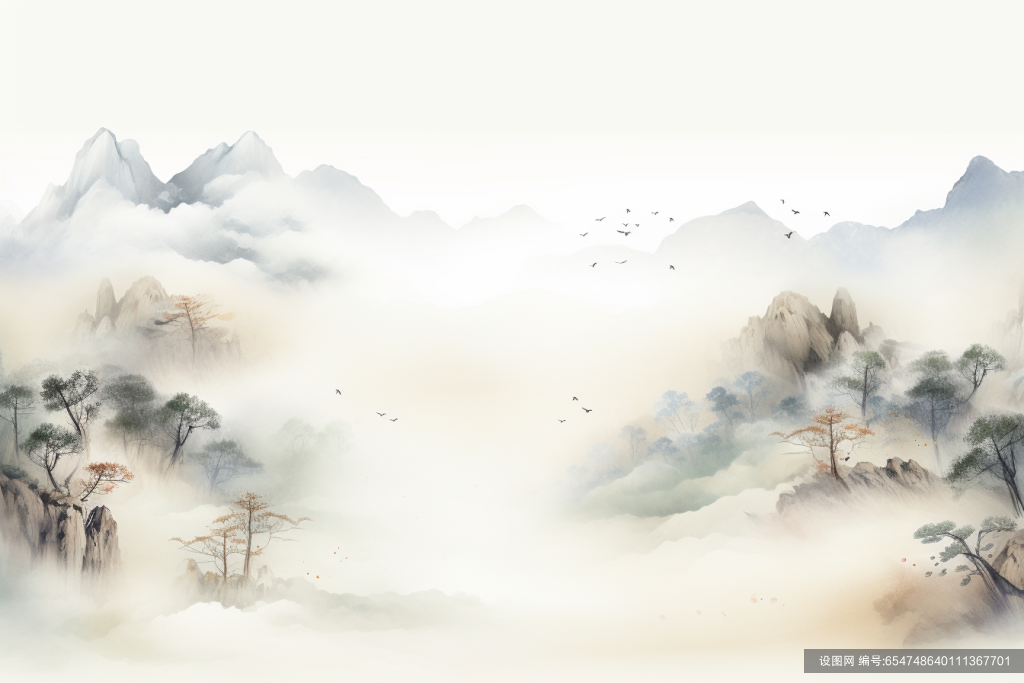 山峦云雾画作山峰水墨画插画图片png下载_编号654748640111367701-设图网