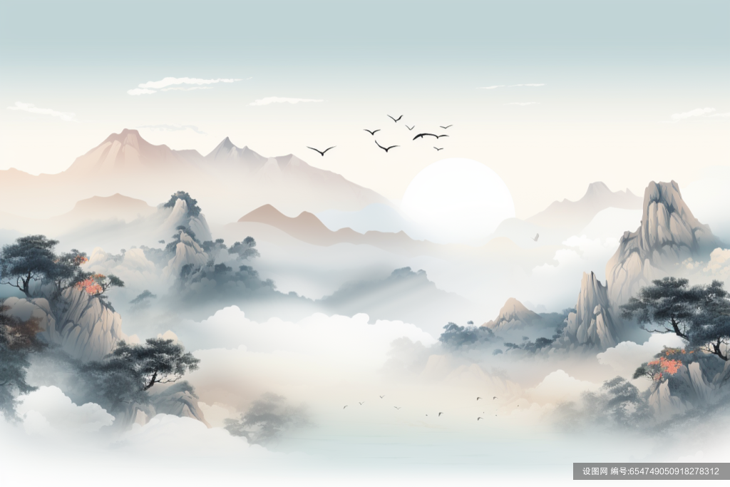 山峦云雾画作山峰水墨画插画图片png下载_编号654749050918278312-设图网
