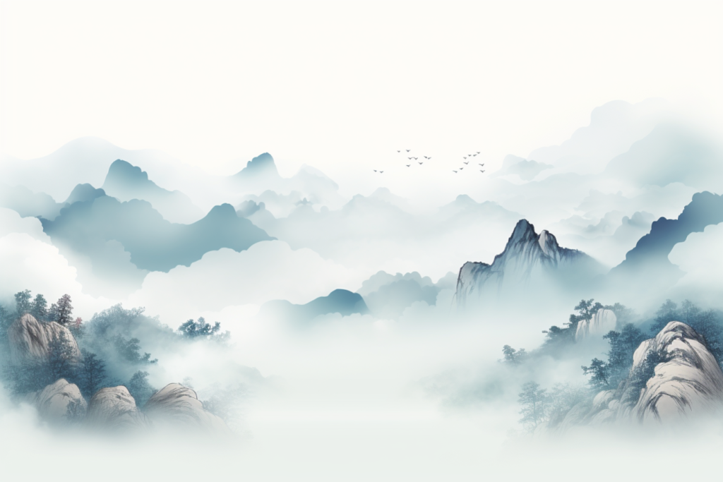 画作山峰水墨画插画图片