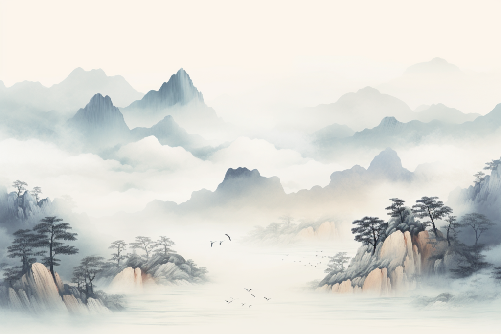艺术河水底纹背景景色美景水墨画插画图片