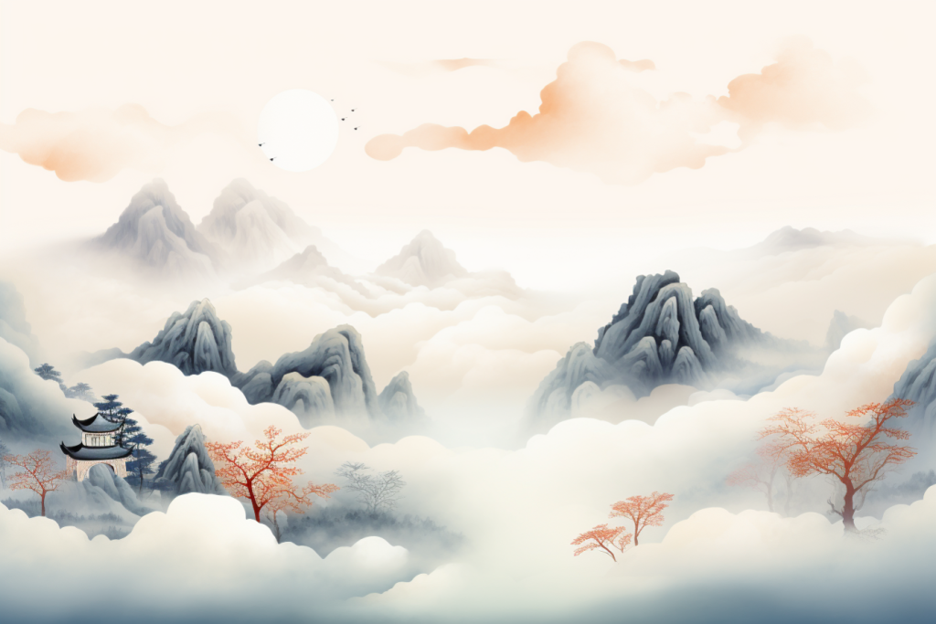 背景景色美景水墨画插画图片