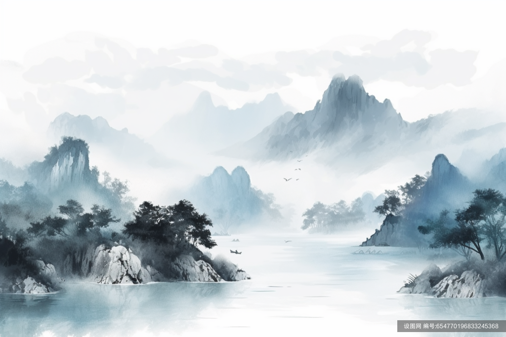 山峦画作水墨画插画图片png下载_编号654770196833245368-设图网