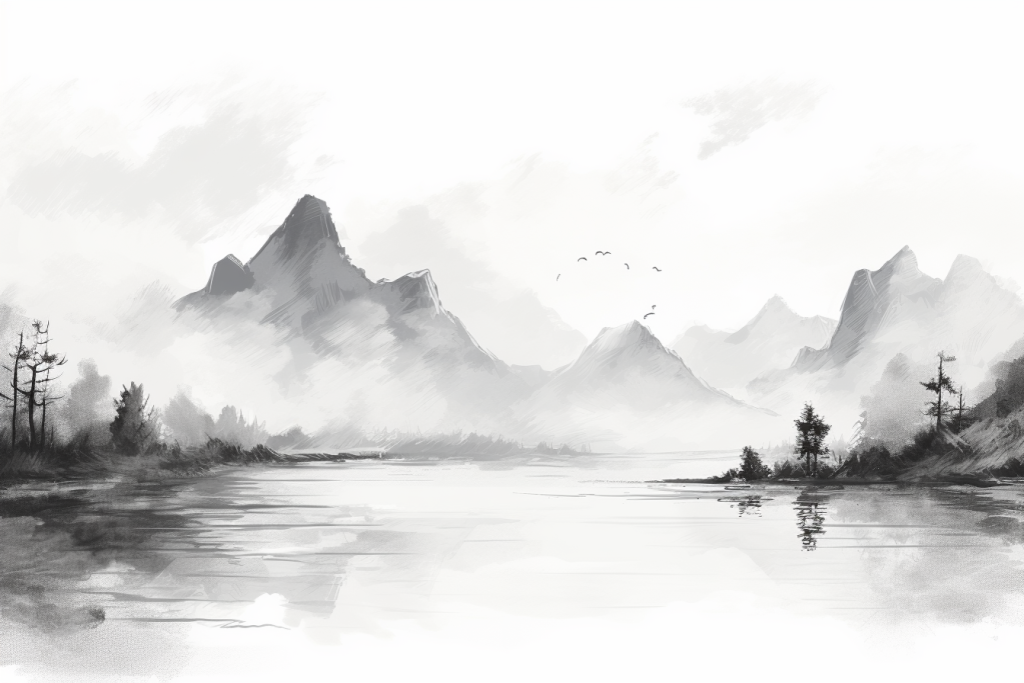 美术风景美景山峦水墨插画图片