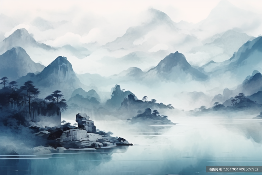 美景山峦水墨画作山水国风河水墨画插画图片png下载_编号654790176320657752-设图网