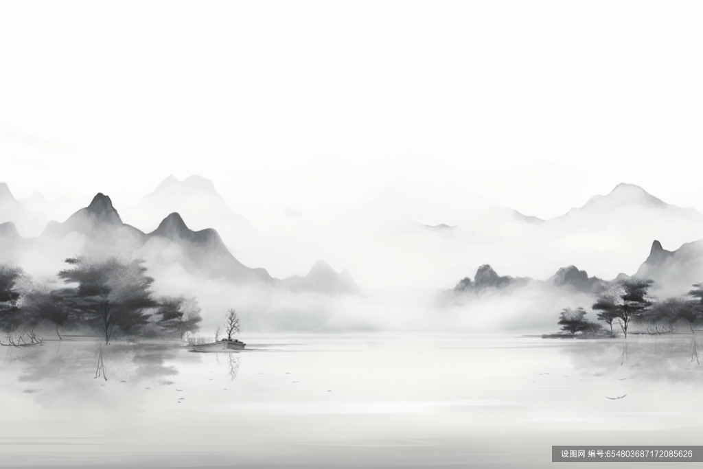 云雾山川山水艺术河水烟雾水墨画插画图片png下载_编号654803687172085626-设图网