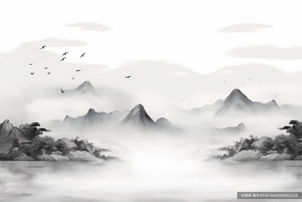 背景风景水墨画山峦云雾画作水墨插画图片png下载_编号654810442560052428-设图网
