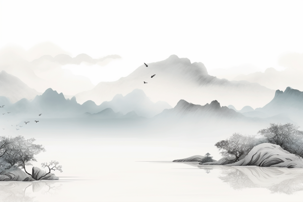 云雾画作水墨插画图片