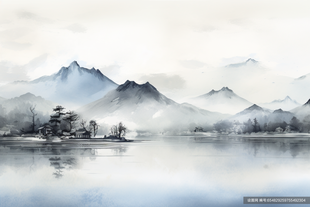 山峦云雾画作山水水墨画美景插画图片png下载_编号654829259755492304-设图网